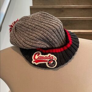 Canada Knit Pom Beanie Hat - Grey, Black & Red